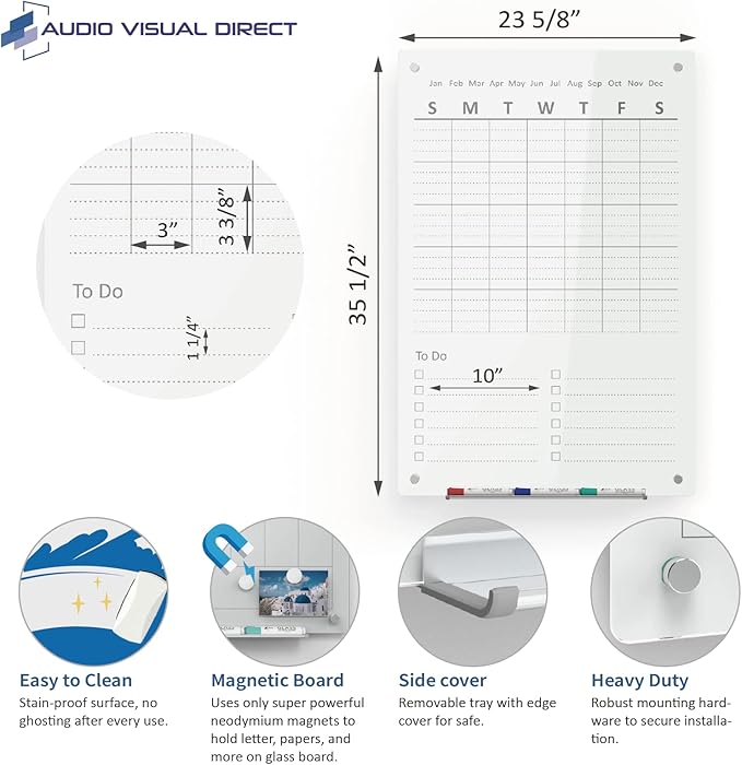Audio-Visual Direct Magnetic Weekly Planner Dry-Erase Board for Wall - 24" x 36" - (to Do List, White)