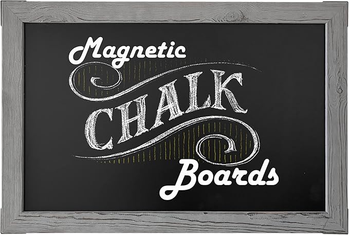 Loddie Doddie Chalk Board - 20 x 30 in Gray Rustic Wood Frame - Magnetic Board for Wall - Chalkboard Signs & Magnet Display - Chalkboard Calendar for Wall