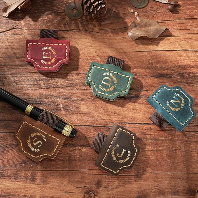 Personalized Mark Bookmark with Pen Holder, Leather Magnetic Book Marker 26 Letters,Custom Initials Page Marks, Gifts for Book Lovers Readers Men Women (Red, R)
