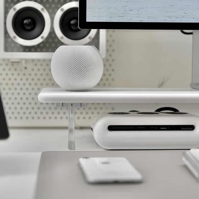 ROCDEER Bamboo Monitor Stand Riser with Acrylic Legs for Desk, 31.5 Inches Desktop Shelf Supports for PC Computer Monitor, Laptops, Printer, Speakers (White)