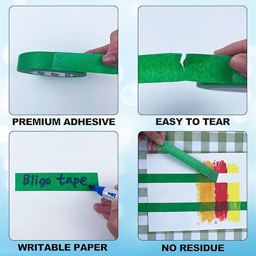 Bligo 10 Pack Green Painters Tape 1 Inch x 55 Yards, Medium Adhesive Masking Tape Bulk (550 Total Yards), Residue-Free for Painting, DIY Crafting, Indoor & Outdoor Use