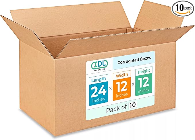 Large Shipping & Moving Boxes 24x12x12 inches (10-Pack) - Extra Strength 200 lb vs Regular - Corrugated Cardboard Boxes Moving - Large Shipping Box for UPS, FEDEX - Packing Box by IDL Packaging