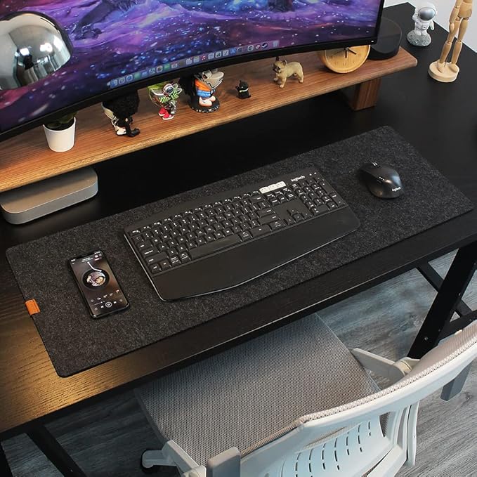 Bright Stone Felt Desk Mat,Non-Slip Mouse Pad, 35.4"x15.7" Office Supplies Desk Protector, Desk Accessories for Home and Office (Black)