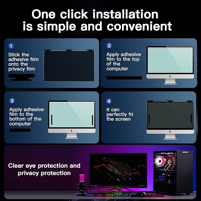2 Pack Magnetic Hanging Computer Privacy Screen 22 Inch for 16:10 Widescreen Monitor, Removable Privacy Screen Anti Glare Blue Light Computer Screen Privacy Shield, Anti-Scratch 22 in Protector Film