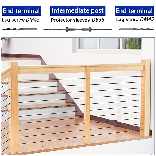 100 Pack Cable Railing Protector Sleeves for 1/8” Deck Railing System, Black Cable Railing Kit Hardware for Wood Post, T316 Stainless Steel Marine Grade DB58