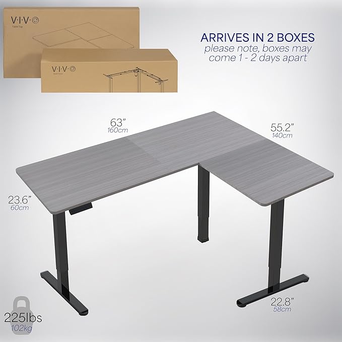 VIVO Electric Corner 63 x 55 inch L-Shaped Standing Desk, Memory Height Adjustment, Dark Gray Top Black Frame, DESK-E3CTG