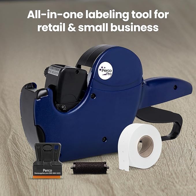 Perco Pro 1 Line Price Gun - Includes 1 Line Pricing Gun, Pre-Loaded Roll of 1,000 White Labels and Ink Roll