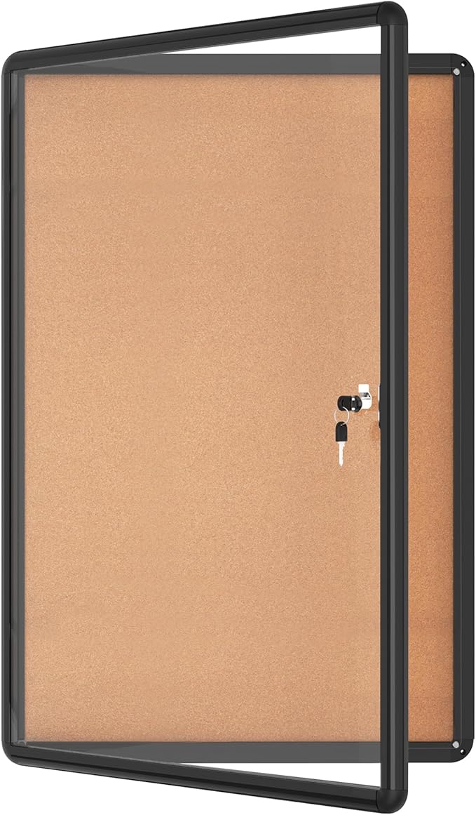 Mifuro 36"x24" Enclosed Bulletin Board, Lockable Weather-Resistant Aluminum Cork Noticeboard for School & Office, Black Frame w/Cork