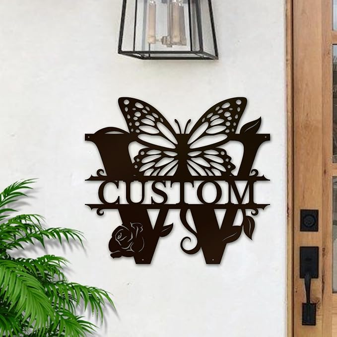 Personalized Custom Letter Name metal Signs,Custom Black Letter Monogram Wall Art Decor,Metal Signs Plaques Outdoor wall Decorative Signage (W)
