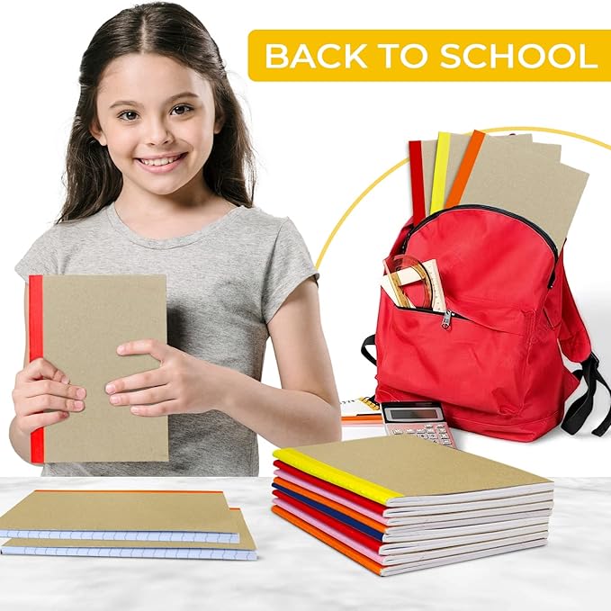 Rosmonde 50 Pack Bulk Kraft Journals, A5, Extra Pages - 120 Pages (60 Sheets), College Ruled, 8 x 5.7, No-Bleed Paper, Bulk Composition Notebooks Lined, Kraft Composition Notebook for School