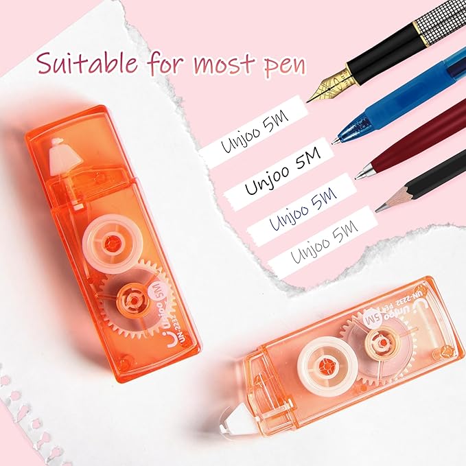 Unjoo White Correction Tape, Easy To Use Cute Applicator for Instant Corrections, For school, Office Workers (Gradient Pink, 5M/196" x 0.2",12pack)