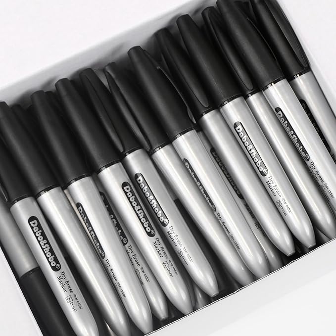 Dabo&Shobo Dry Erase Markers, 100 Count Black Whiteboard Markers, New Barrel Color, Low Odor, Chisel Tip, Suitable for School, Office, or Home