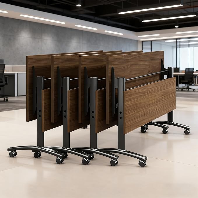 Conference Table Foldable Meeting Tables,Flip Top Mobile Training Table The folding conference table With Silent Wheels Is Convenient And Fast,Modern Mobile Meeting Tables (2pack 140*60*75)
