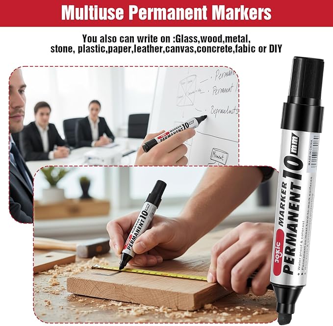 hidyuuoo 30 Pack Jumbo Size Permanent Markers Bulk Permanent Marker Set Chisel Tip Pens Waterproof for Industrial Use Work on Wood Metal Plastic Stone Glass