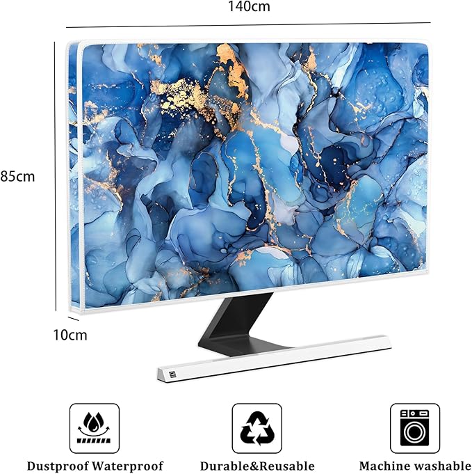 Baocicco Navy Blue Gold Marble Waterproof TV Dust Cover 58, 59, 60 Inch Creative Texture Grain Television Screen Cover Abstract TV Display Protectors Protective LED LCD OLED TVs Dust-Proof