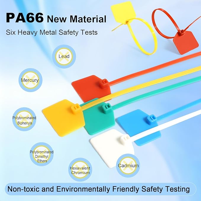 6 in Marker Nylon Cable Ties, Plastic Water Proof Tags, Self-Locking Written-on Cable Marker, Security Seals Label for Cabling, Wire Marking Label, Shipping Hanging Tags - Green/ 100pcs