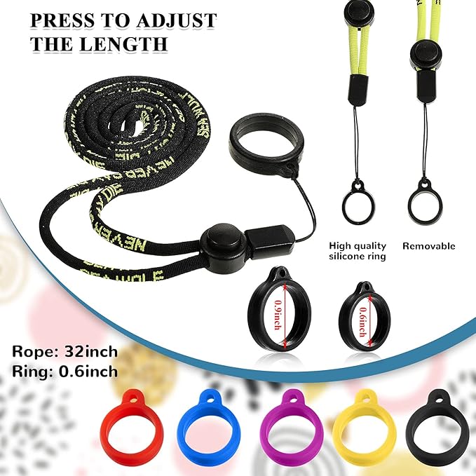 Chinco 16 Pcs Anti Lost Lanyard Set Include 2 Necklace Lanyards Safety Neck Strap with 14 Silicone Ring Soft Protective Ring(Yellow, Black)