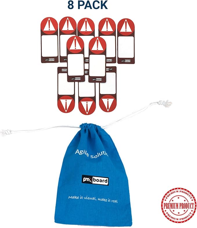 PMXBOARD Magnetic Blocker Cards – 8-Pack Kanban & Scrum Board Alert Magnets | Agile Impediment Markers for Workflow Management, Sprint Blocking & Project Planning