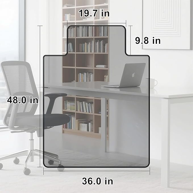 MESAILUP Beveled Edge Irregular Office Chair Mat with Lip for Carpet or Hardwood Floor Crystal Grey 36" x 48" Smooth Glide and Easy Roll On/Off, Heavy Duty and Non-Slip Floor Chair Mat with Lip