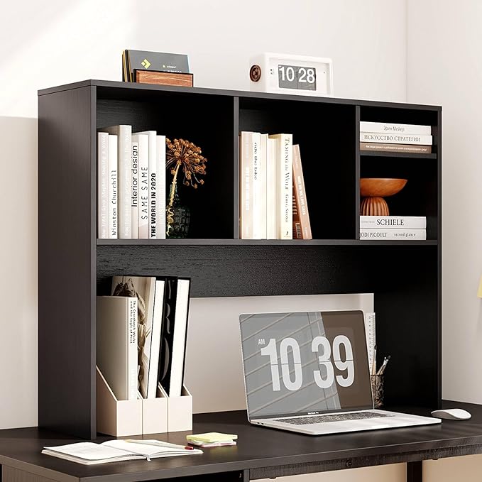 Tangkula Desktop Bookshelf, Countertop Storage Hutch with 4 Shelves for Computer Desk, Desktop 2-Tier Display Rack, Multipurpose Wood Desk Hutch Storage Organizer for Dorm Office Home (Black)