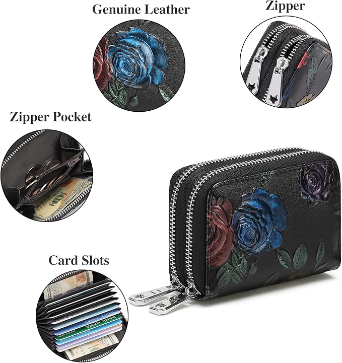 GOIACII Small Genuine Leather Wallet for Women, RFID Blocking Credit Card Holder Wallet
