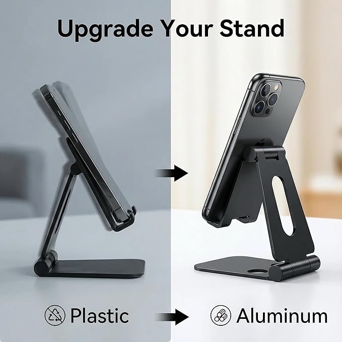 LOXP Tablet Holder Stand, Adjustable Aluminum Alloy Phone Stand, Compatible with 4-13" Tablets Such as iPad Pro 11, 9.7, 10.5, 12.9 Air Mini, Kindle, Tab, iPhone Air 17 Pro Max, Dark Black