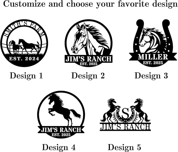 Personalized Horse Ranch Metal Sign Custom Farm Metal Wall Art Horse Name Sign Wall Decor Outdoor Farmhouse Decor Outdoor Equestrian Gift for Stable & Home