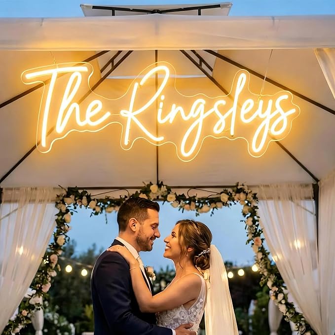 BUIZZEUOIV Custom Neon Sign, Neon Sign Customizable Large LED Wedding Neon Name, Custom Light Signage Personalized for Wedding Anniversary, Light Up Sign for Christmas Party Gift