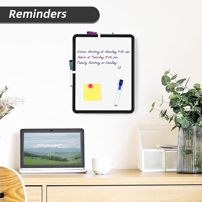 VUSIGN Small White Board Dry Erase, 11''x14'' Magnetic Dry Erase Board, Mini Whiteboard with Markers for Students, Fridge, Wall, Locker, Black