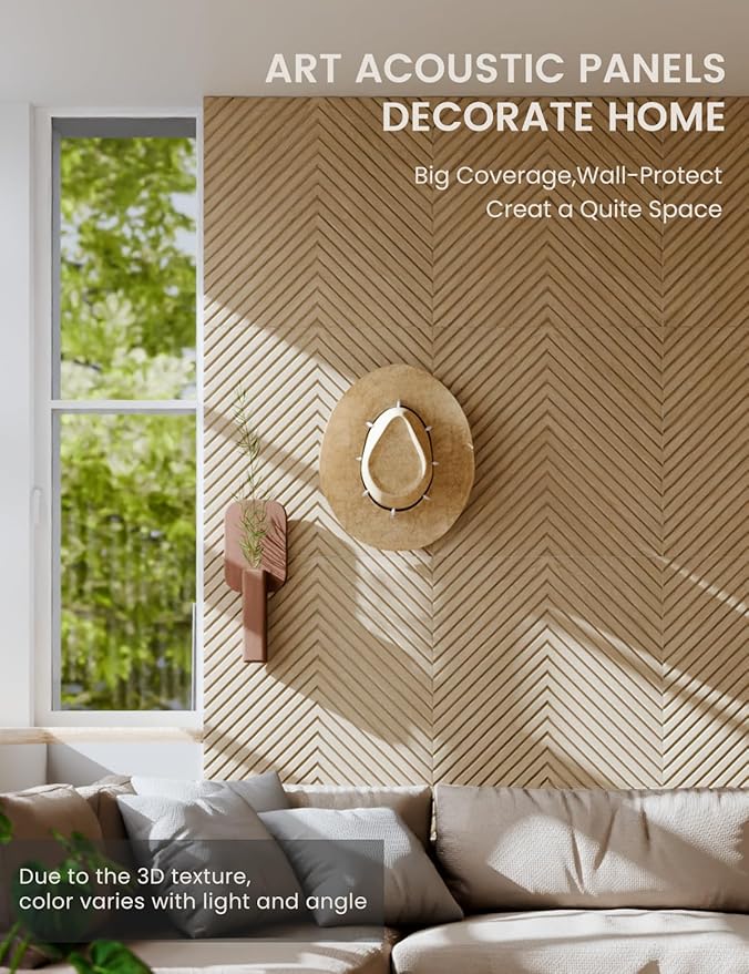 Fluxynara Large Felt Bulletin Board,Cork Board Alternative 70.87'' x 47.24'' Art Acoustical Wall Panels-6 Pack with 60 Adhesive Tabs,for Recording Studio/Home Offices-Natural Oak/Pyramid