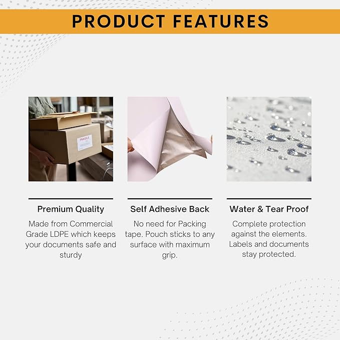 200 Pack 7"x10" Shipping Label Sleeves – Clear Self-Adhesive Packing Slip Pouches, Waterproof Packing List Envelopes – Ideal for Shipping Documents, Mailing Labels, Invoices & Packing Slips