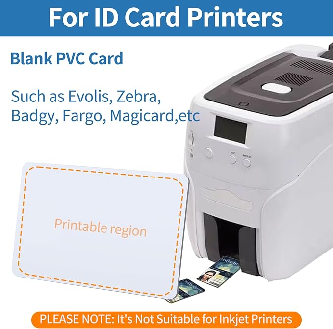55 Pack - Premium Blank PVC Cards for ID Badge Printers - Premium Quality White CR80 30 Mil (CR8030) by KLMNDUO - Compatible with Most Photo ID Badge Printers(White)