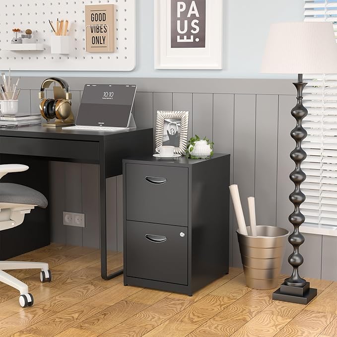 SteeLoong 2 Drawer File Cabinets,Metal Office File Cabinet with Lock,Black Filing Cabinets for Home Office,Vertical Modern File Cabinet Office Two Drawers for Hanging Letter,Assembly Required