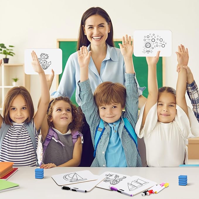 Affrolling 36 Sets Small Whiteboard Dry Erase Boards 5" x7'' Mini Double Sided Dry Erase Lap Boards with Markers Erasers Pen Holders Personal Whiteboards for Students Classroom Teacher