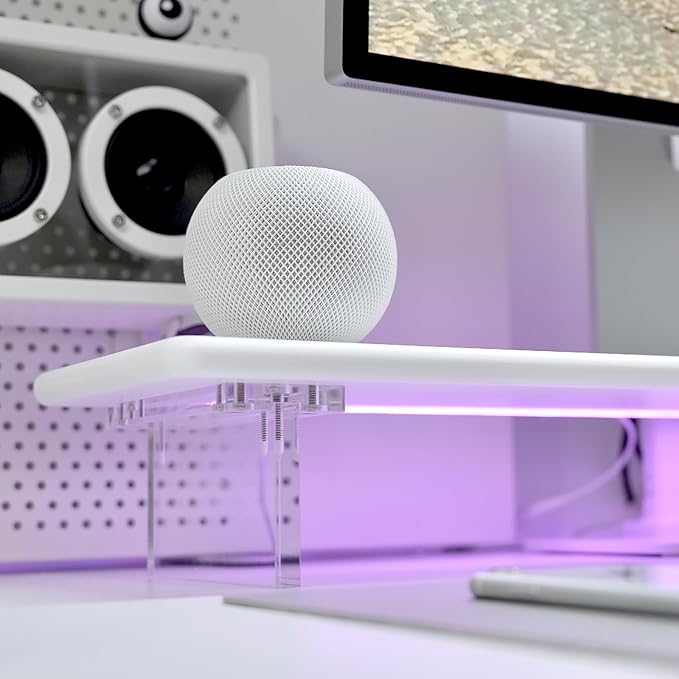 ROCDEER Bamboo Monitor Stand Riser with RGB Lights,31.5 Inches Desktop Shelf with Acrylic Legs Supports for Desk, PC Computer Monitor, Laptops, Printer, Speakers (White)