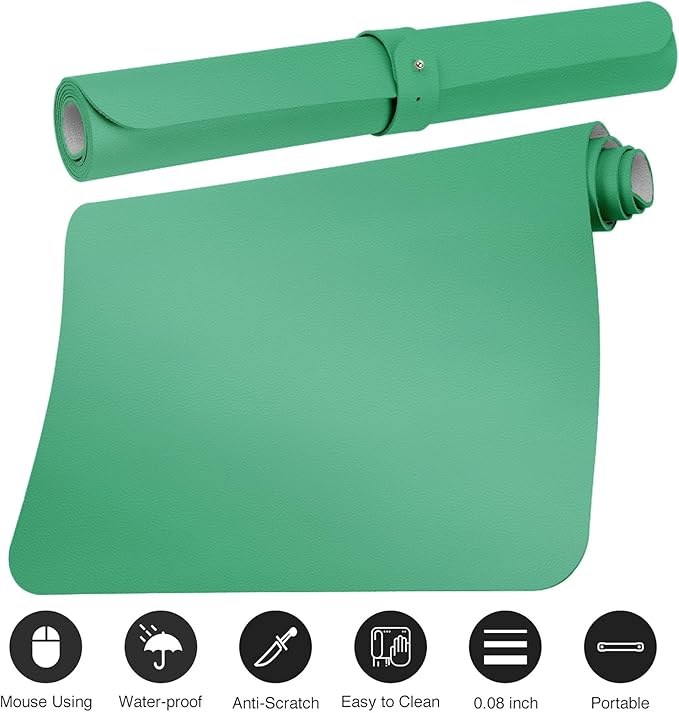 Boutilon Leather Desk Pad Protector,Non-Slip Mouse Pad,Laptop Desk Pad,Office Mouse Mat,Waterproof Leather Desk Blotter,Desk Writing Pad for Office and Home (L-Light Green,35"x 17")