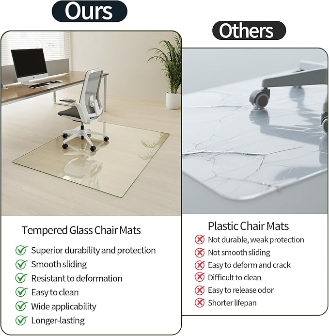 Koonmi Tempered Glass Chair Mat for Hardwood Floors & Carpets, 46" x 46“ Transparent Heavy Duty Office Floor Protector with Noise-Free Gliding Shatterproof for Home Office Desk