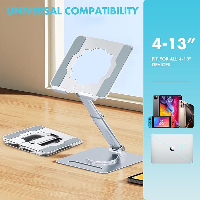 GuaziV 360° Adjustable Tablet Stand - Ergonomic Foldable Holder for iPad 10.2-12.9”, Kindle, Phones 4-13”, Anti-Slip Desktop Mount for Work, Cooking, Gaming & Reading
