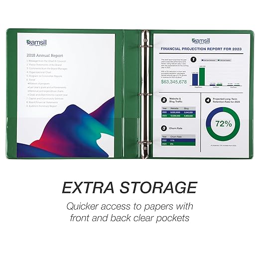 Samsill 1 Inch 3 Ring Binder, Made in USA, Economy Round Ring, Clear View Cover, 200 Sheet Capacity - for School, Home, Office - Forest Green