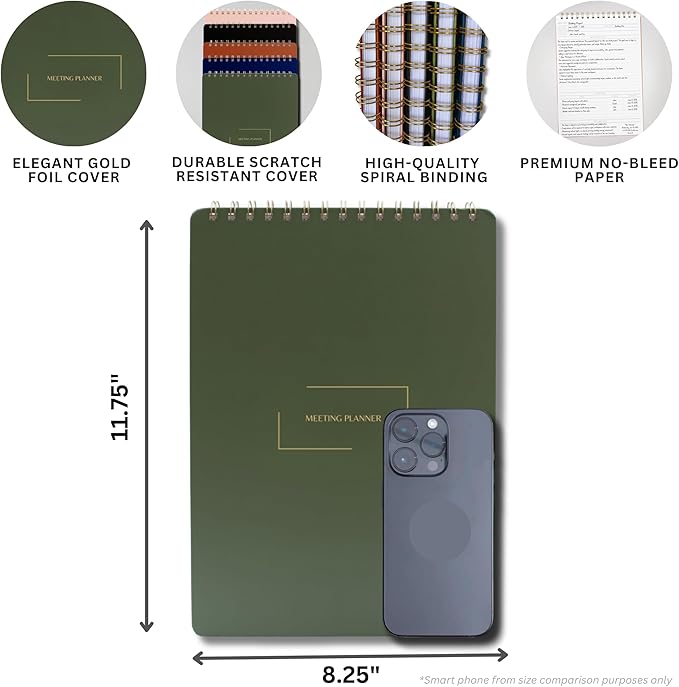 Merely Home | Meeting Notebook for Work | 8.25" x 11.75" | Project Planner | Simple Design | Multiple Layouts | Office and Business Planner (Black, Meeting Planner - Portrait)