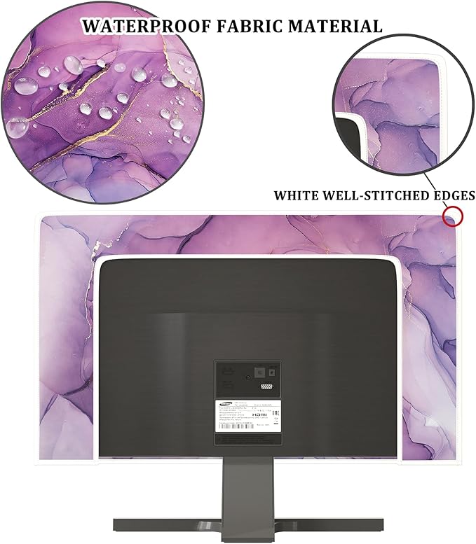 Baocicco Fashion Violet Marble Waterproof TV Dust Cover 40, 41, 42，43 Inch Anti-Static Dustproof Creative Design TV Screen Cover TV Screen Covers Sleeve Compatible with PC Desktop and TV LED LCD OLED