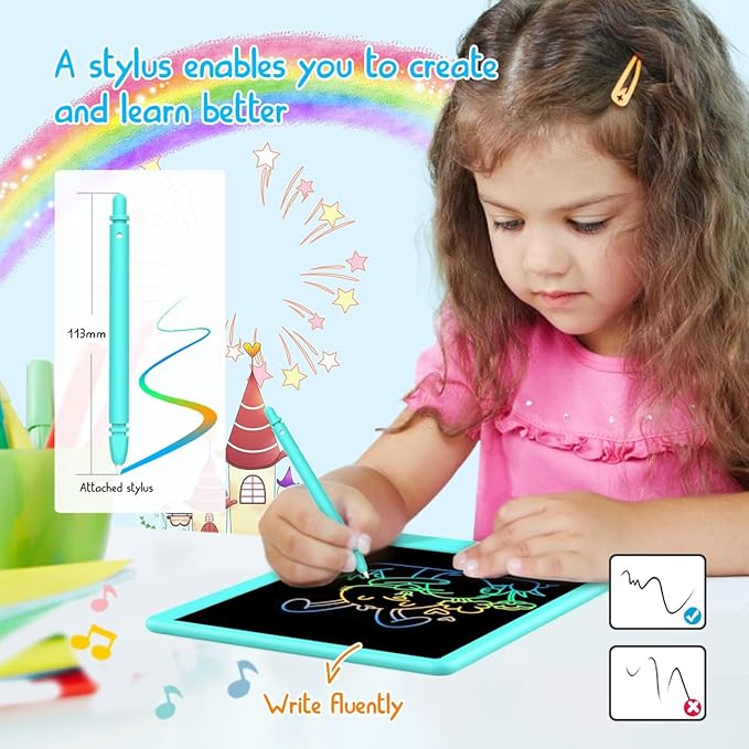 BUKEBU LCD Writing Tablet Doodle Board, Colorful Drawing Pad, Electronic Drawing Tablet, Drawing Pads,Travel Gifts for Kids Ages 3 4 5 6 7 8 Year Old Girls Boys (10.5 inch, Blue&Blue)