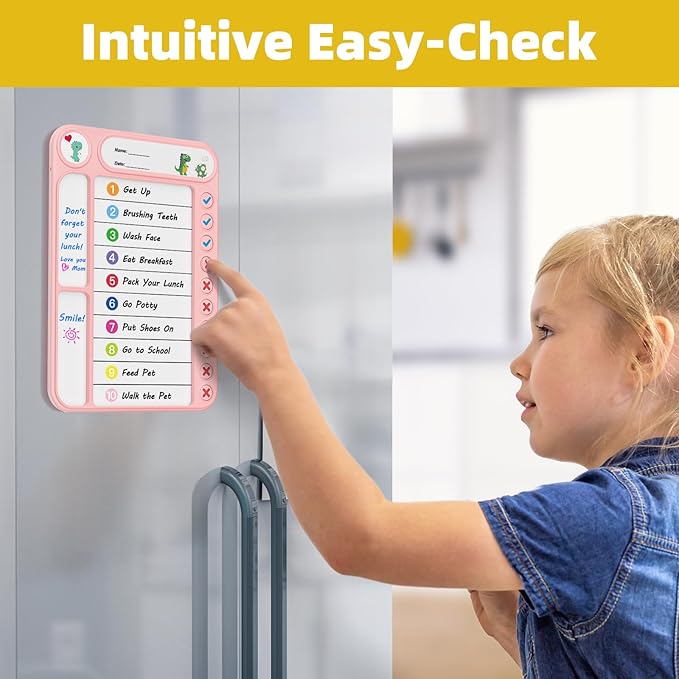Magnetic Chore Chart for Kids, ADHD Task Tracker Easy-Check Routine Dry Erase Board, to-Do List Planning Tool with Stand for Fridge/Desk/Home/School, 6 Reusable Sheets, 2 Markers