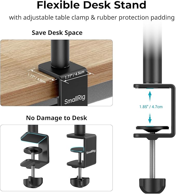 SMALLRIG Camera Desk Mount C Stand, 15"-35" Adjustable Desk Tripod Light Stand, Tabletop C Clamp for Webcam, DSLR Camera, Ring Light, Live Streaming, Photo Video Shooting
