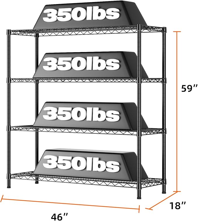 SINGAYE 4 Shelves Adjustable Shelf Heavy Duty Shelf 1400LBS Wire Storage Shelving Metal Organizer Wire Rack Black 18Dx46Wx59H