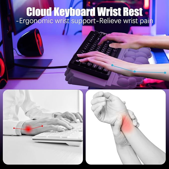 Ergonomic Wrist Rest for Keyboard and Mouse, Soft Memory Foam Cloud Keyboard Stand Pad with Wrist Rest Set, Easy Typing, Pain Relief, Comfort for Office, Work, Gaming - White