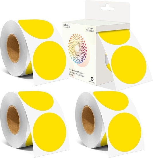 2 Inch Color Coding Round Labels (2000Pcs, 4 Rolls) - Round Colored Dot Stickers for Inventory, Pantry, Warehouse Organization - Yellow Circle Dot Labels