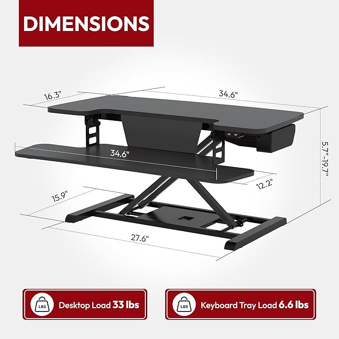 SANODESK 35" Electric Standing Desk Converter,Height Adjustable Riser for Office Home, Monitor and Laptop Workstation with Large Keyboard Tray, Black Color
