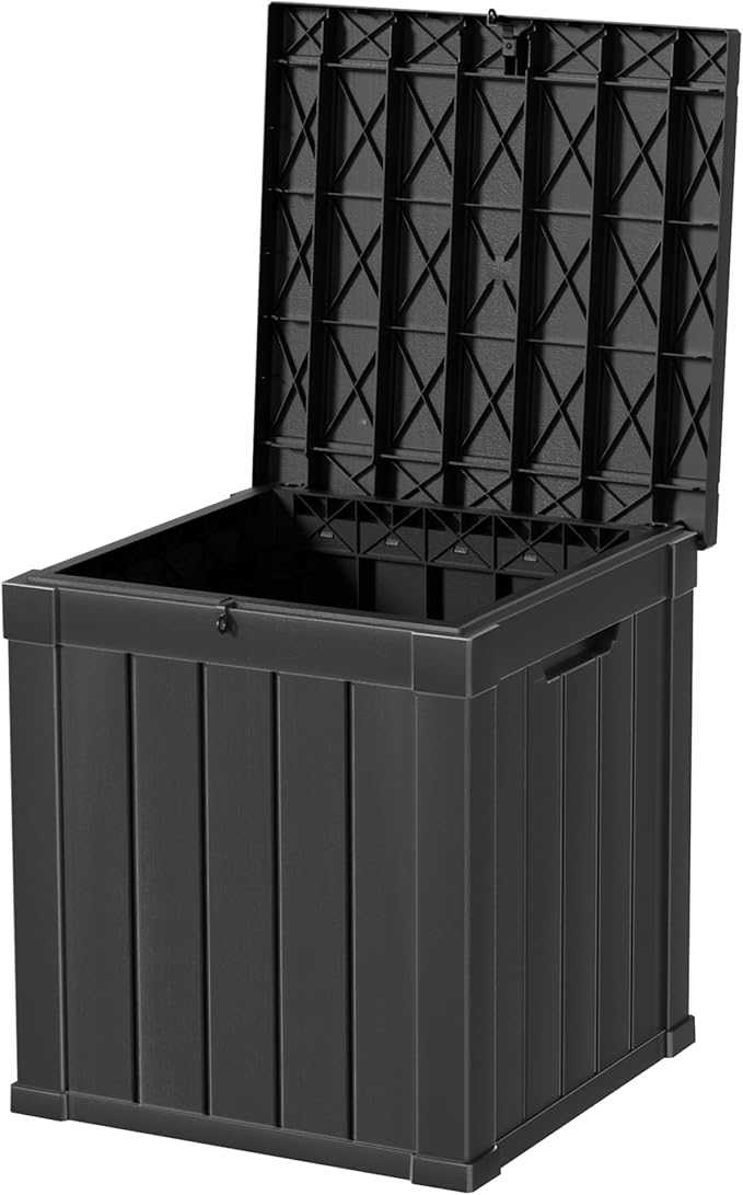 PATIOEASY 50GAL Deck Box Black,Waterproof Resin Outdoor Storage Box，Garden，Pool Supplies，Patio Furniture