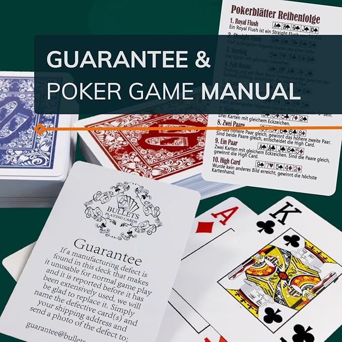 Bullets Playing Cards | Waterproof Plastic Playing Cards – 2 Decks Poker Size with Jumbo Index, Smooth Front & Easy-Grip Back – Ideal for Texas Hold’em, Casino & Camping